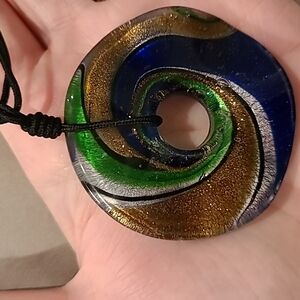 Glass circle swirl color necklace adjustable length